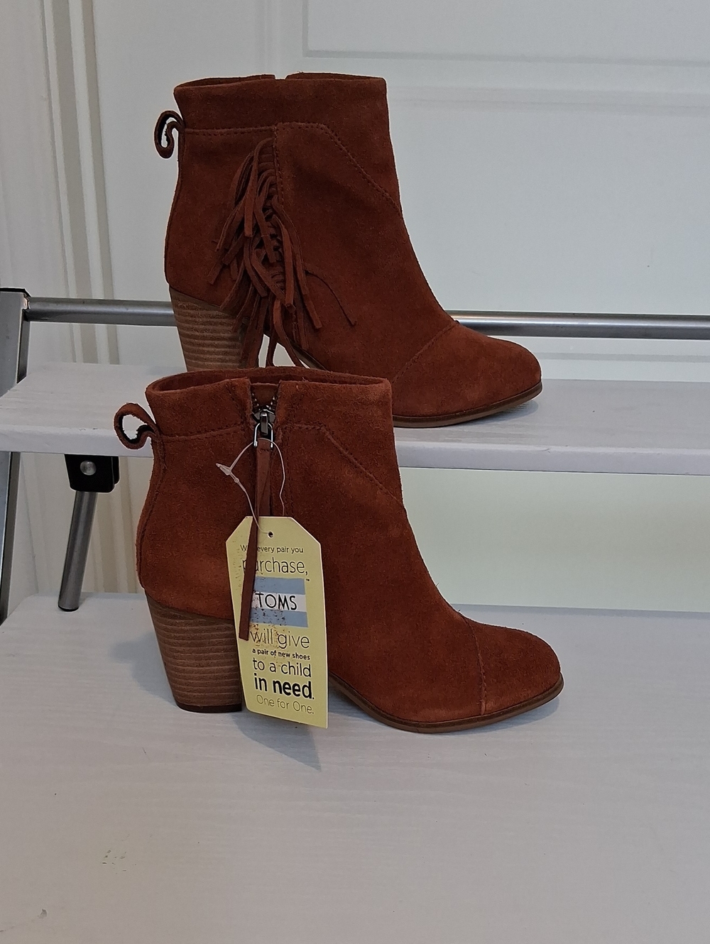 Toms Rust Brown Suede Fringe Ankle Booties
